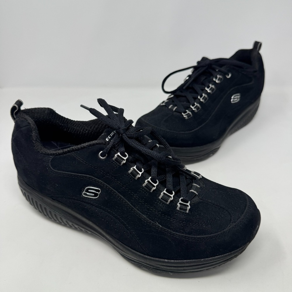 Skechers Shape Ups Black Walking Shoes Leather Platform Women's Size 9.5